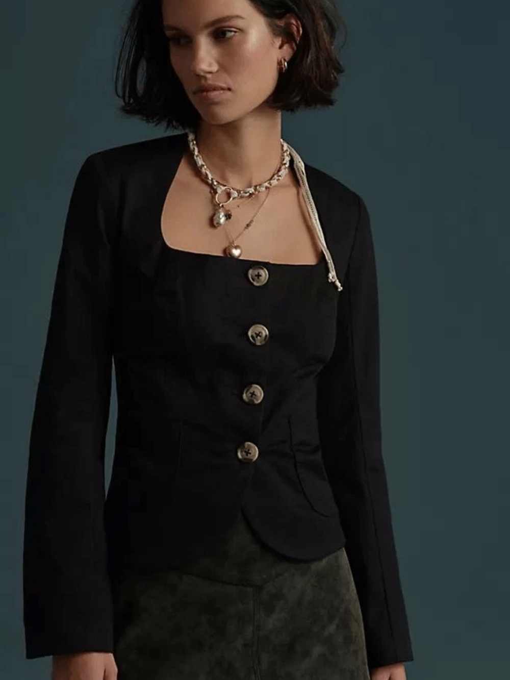 Free People Courtship Women's Black Tailored Button Front Blazer